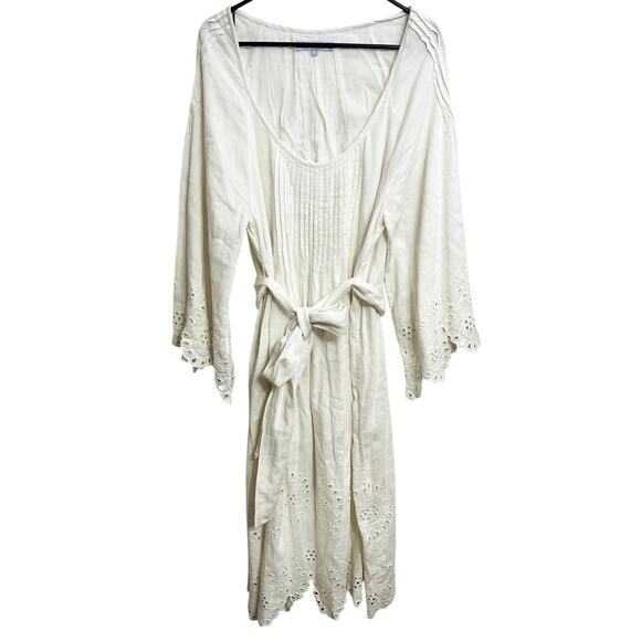 Hill House Cora Linen Blend Eyelet Midi Dress Size XL Boho Beachy Hippie Dainty - Picture 2 of 6